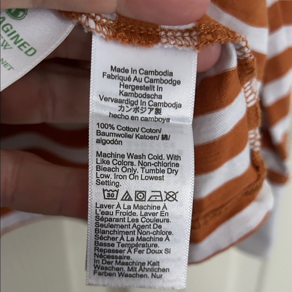 J. CREW Size Large Orange White Striped Long Sleeve Relaxed Fit T-Shirt Layer - Picture 4 of 6